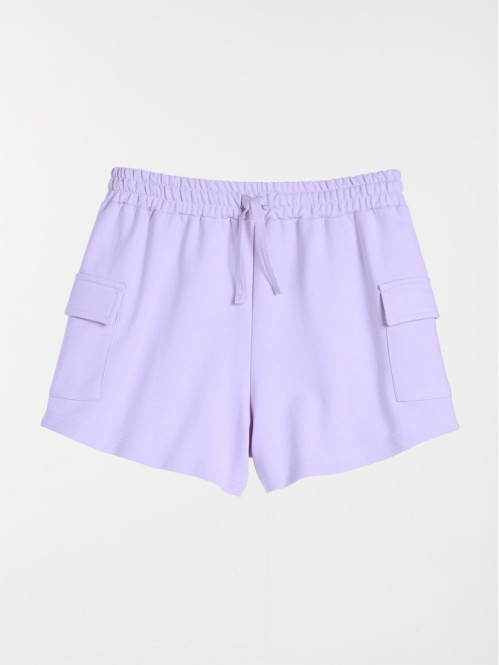 Short cargo molleton lilas femme