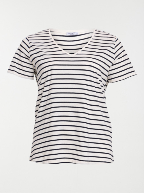 T-shirt rayé col V grande taille femme