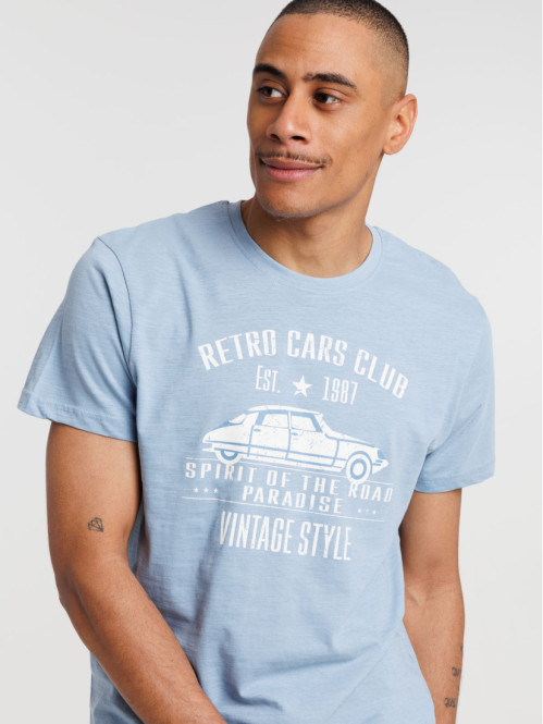 T-shirt denim stone motif voiture homme