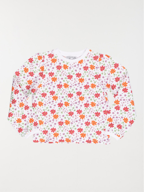 Sweat blanc fleuri fille (3-12A)