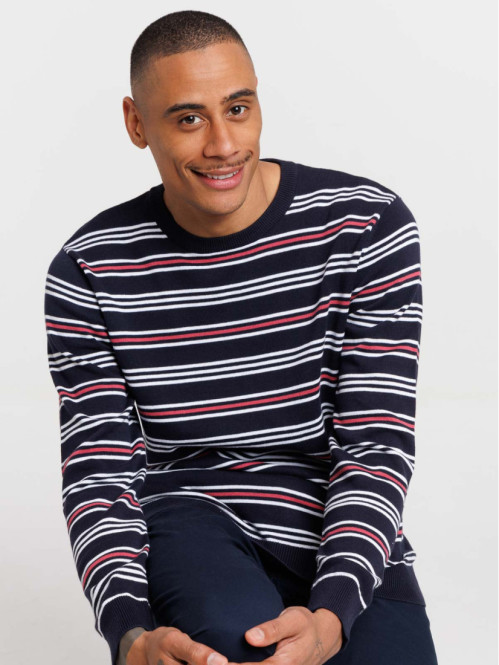 Pull rayé 100% coton homme