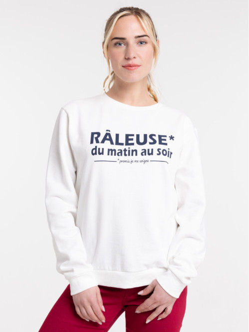 Sweat ecru message col rond femme