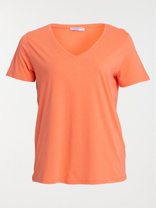 T-shirt col V corail grande taille femme