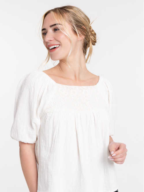 Blouse smockée écru femme