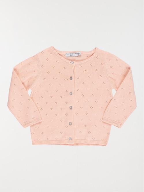 Gilet ajouré rose baby fille (3-36M)