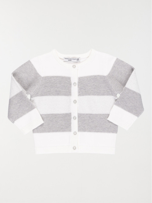 Gilet rayé blanc et gris fille (3-36M)