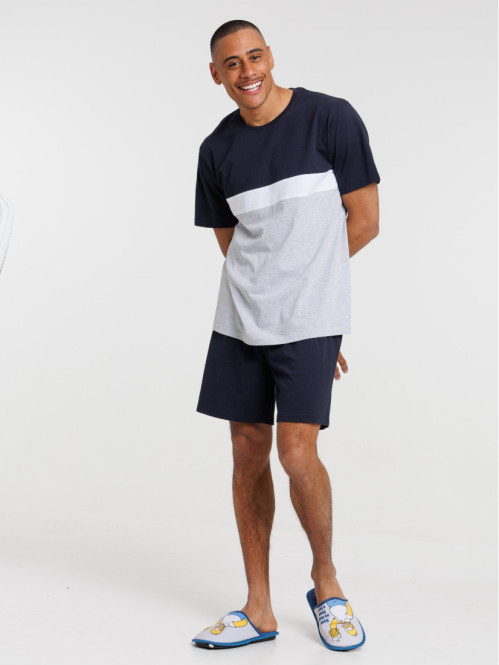 Pyjashort tricolore gris chiné homme