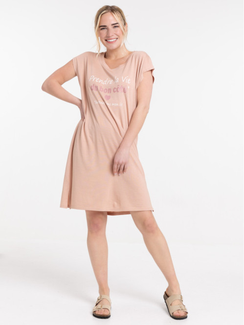 Chemise de nuit message vieux rose femme