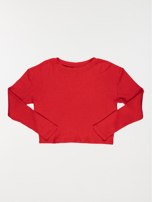 Pull court rouge chiné fille (10-16A)