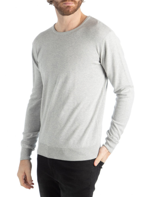 Pull col rond gris chiné homme