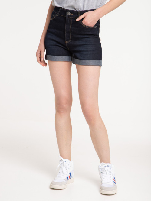 Short jean taille haute brut femme