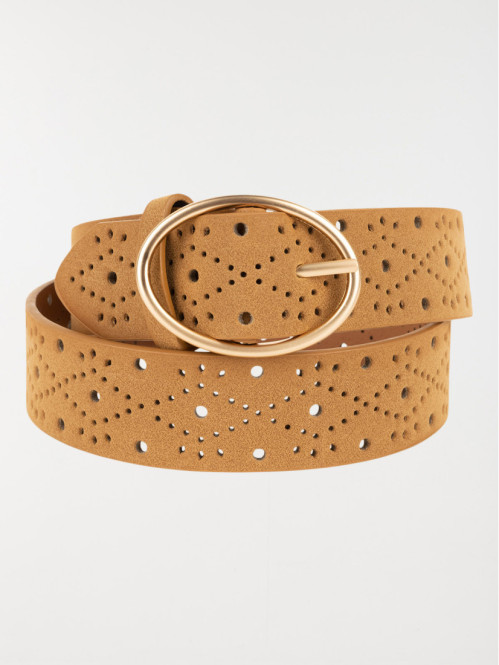 Ceinture ajourée suédine camel femme