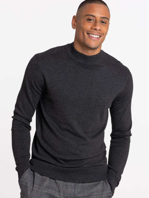 Pull homme col montant gris anthracite