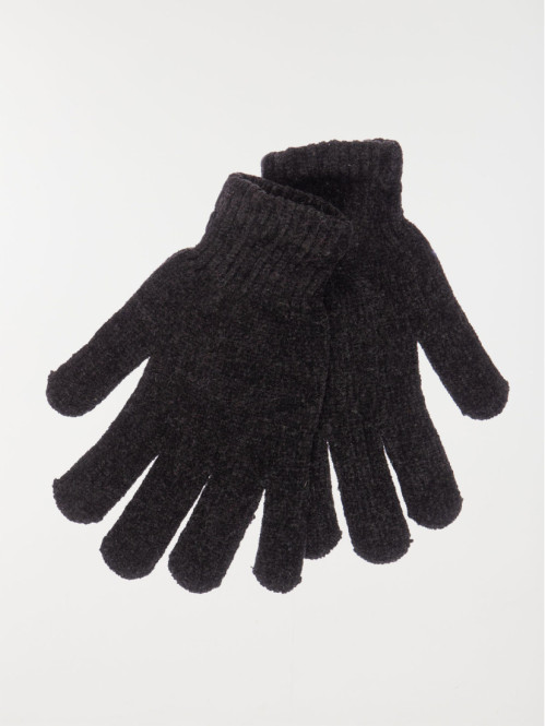 Gants noirs maille chenille femme