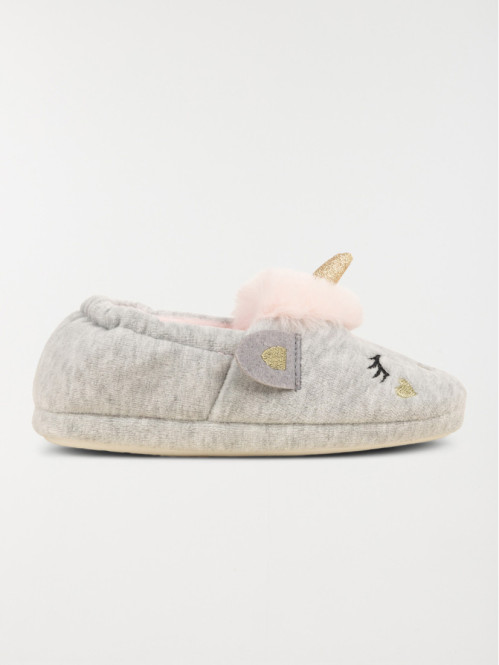 Chaussons gris licorne 3d fille (31-35)