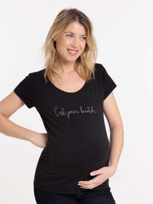 T-shirt maternité noir à message femme