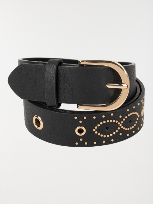 Ceinture noire studs dorés femme