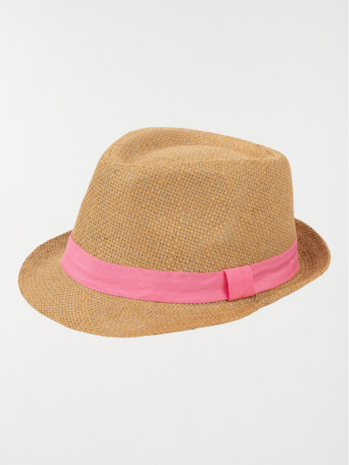 Chapeau paille ruban sorbet fraise fille