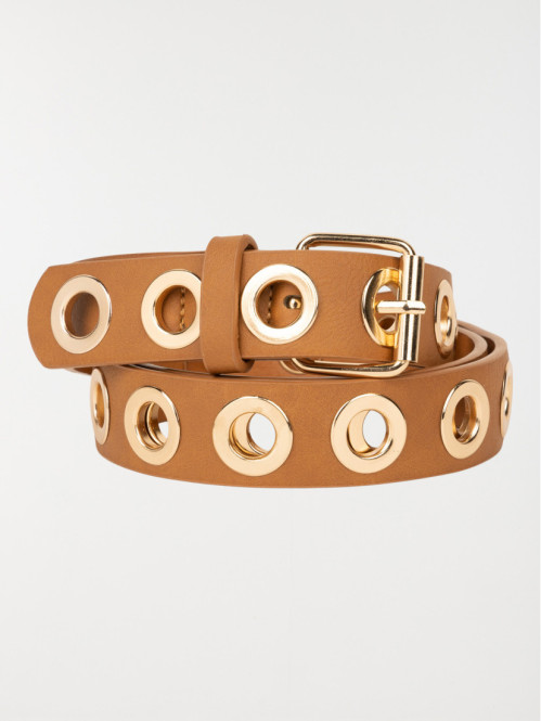 Ceinture camel oeillets dorés femme