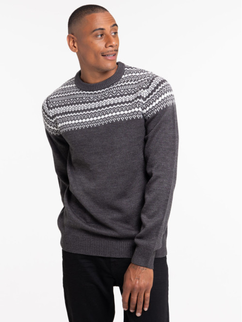 Pull jacquard col rond homme