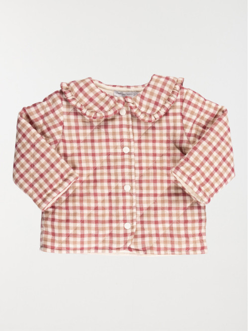 Veste écru rosé à carreaux fille (3-36M)