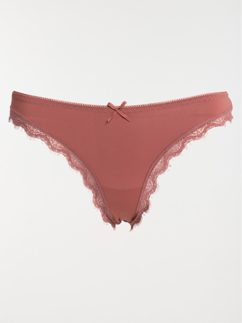 Tanga microfibre marron glacé femme