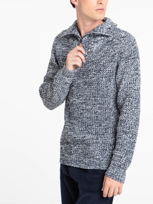 Pull homme marine navy col zippé