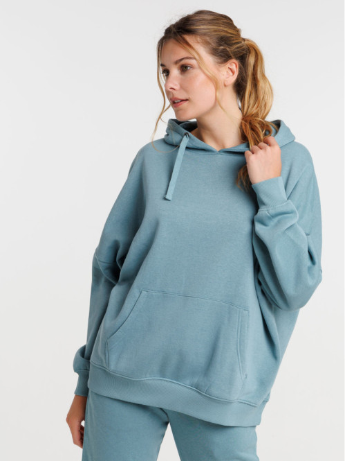 Sweat capuche vert de gris femme