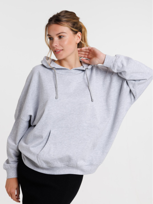 Sweat capuche gris chiné femme