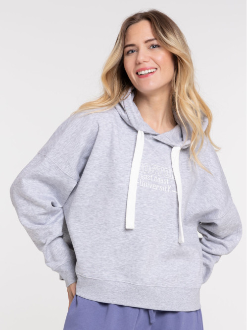 Sweat capuche gris chiné Boston femme