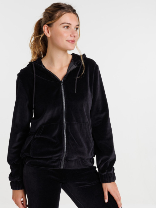 Sweat à capuche velours noir femme