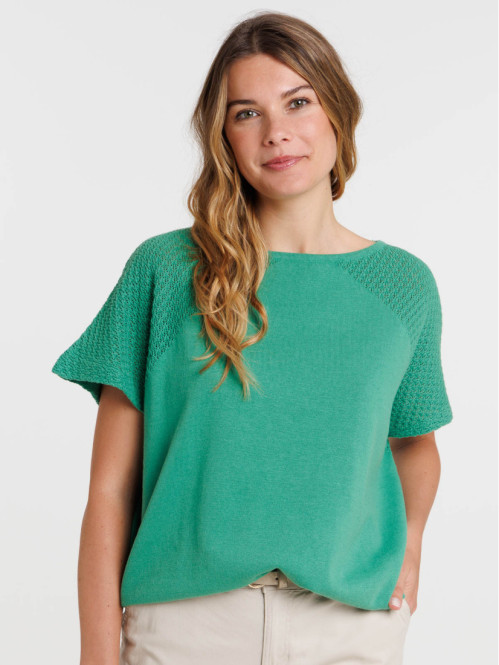 Pull manches courtes vert pop femme