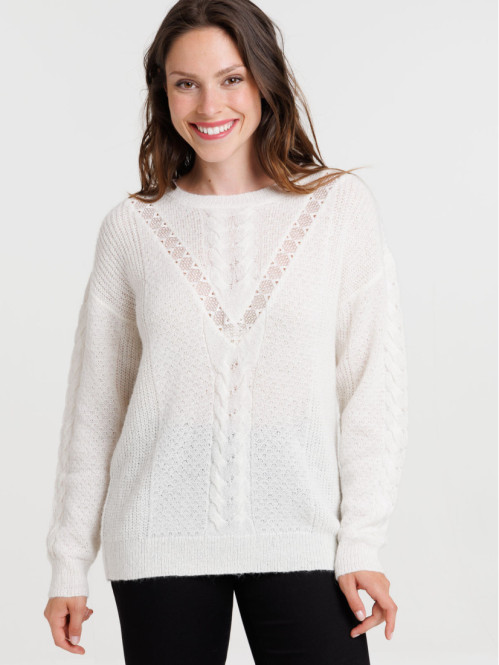 Pull écru col rond femme