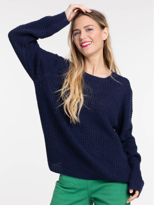 Pull col rond naval blue femme