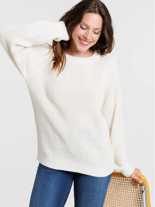 Pull fibre métalisée écru femme