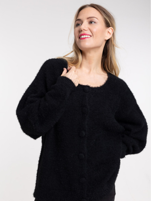 Gilet doux noir boutonné femme