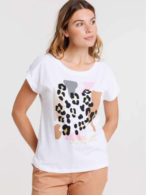 T-shirt blanc léopard femme