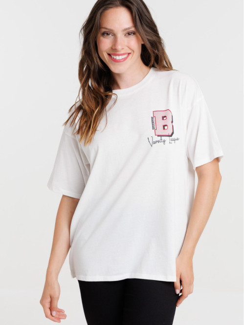 T-shirt imprimé écru femme