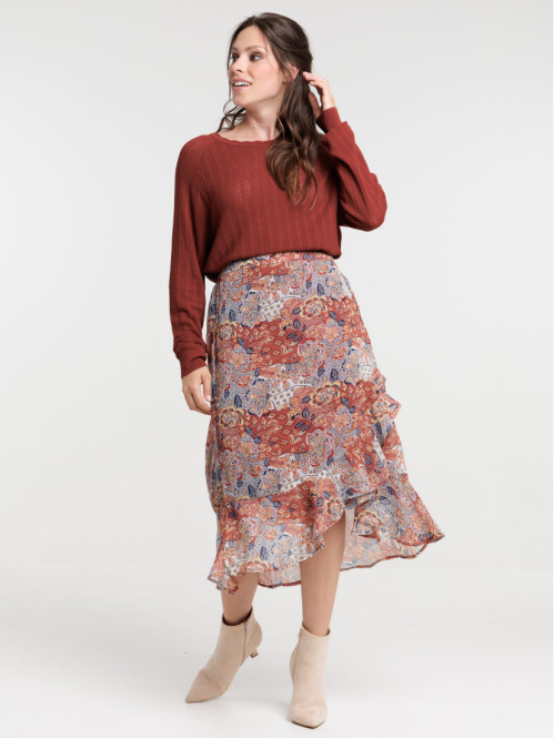 Jupe midi imprimée fleurie femme