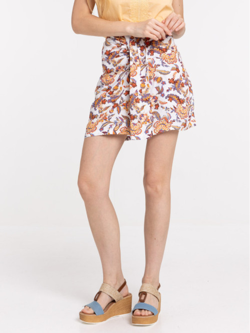 Jupe short imprimée coral...