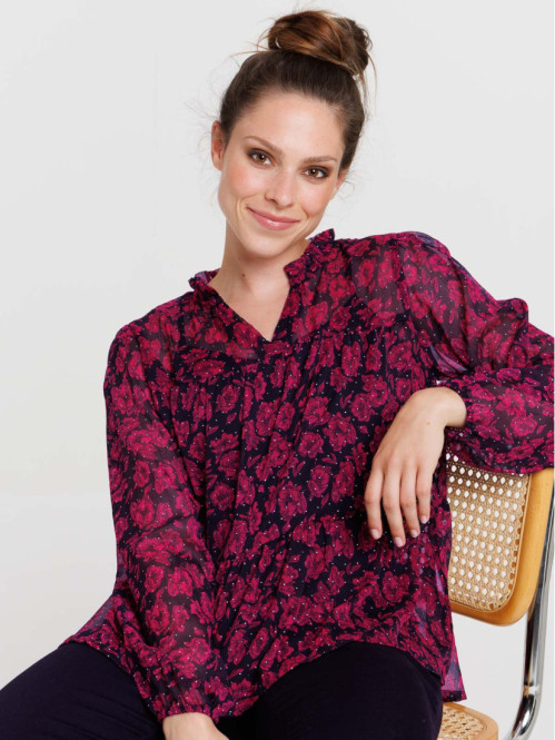 Blouse voile fleurie sangria femme