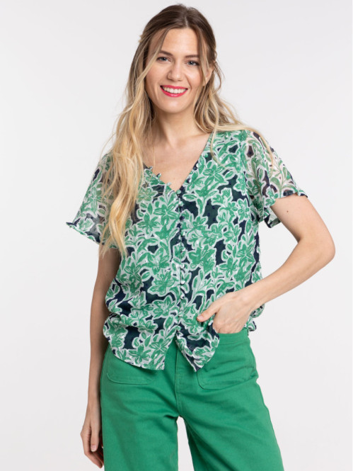 Blouse voile imprimée fleurie femme