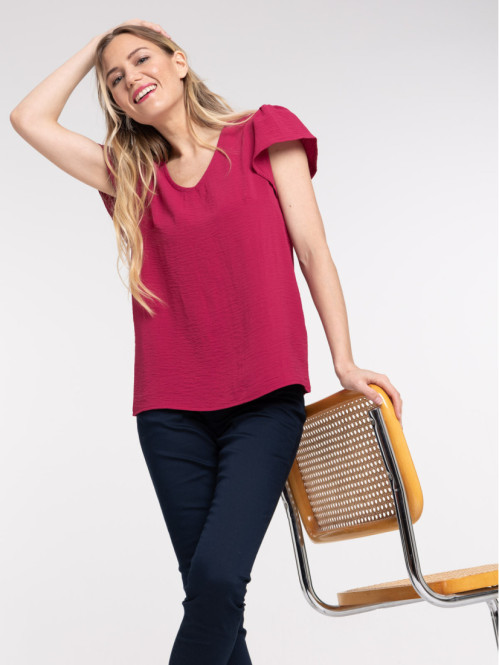 Blouse col V sangria femme