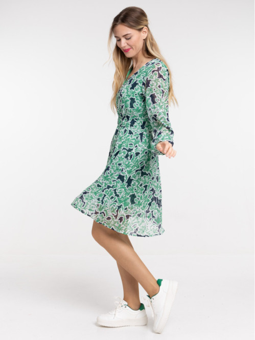 Robe imprimé floral vert pop femme