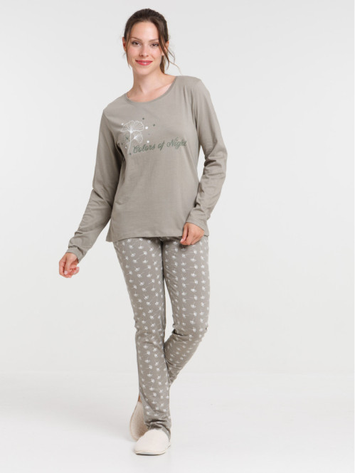 Pyjama fleuri tilleul grisé femme