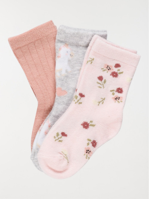 Lot de 3 chaussettes bébé fille rose