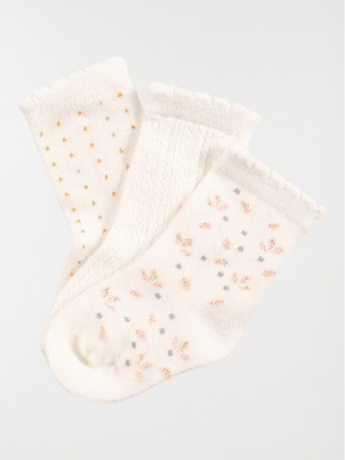 Lot de 3 chaussettes bébé fille écru