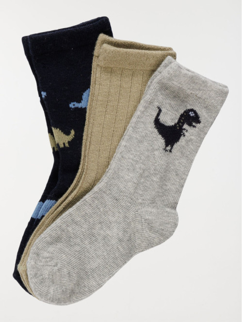 Lot 3 chaussettes bébé garçon dinosaure