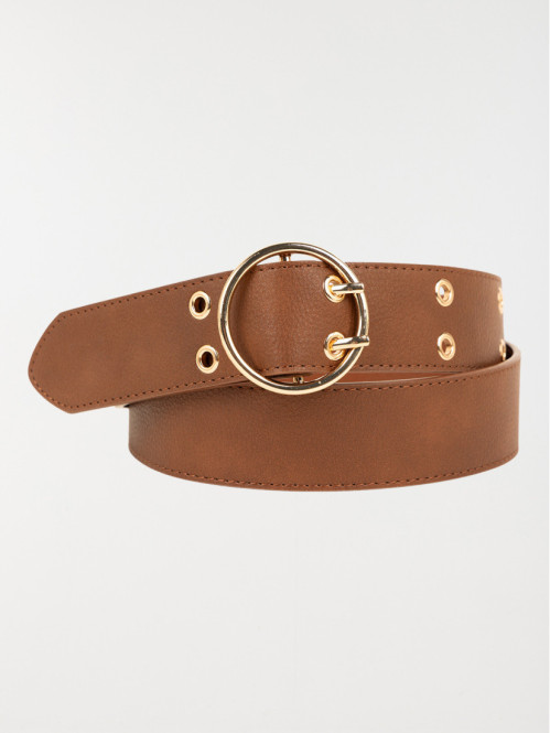 Ceinture double oeillets camel femme