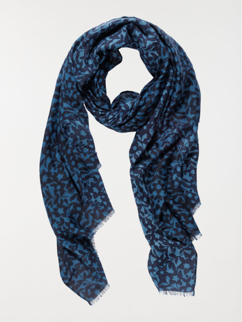 Foulard fleuri femme bleu paon